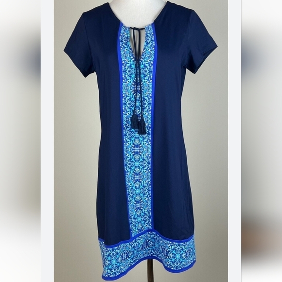 Lands end sz small navy blue tassel tie cover up shift dress sz 6-8 - Picture 1 of 8
